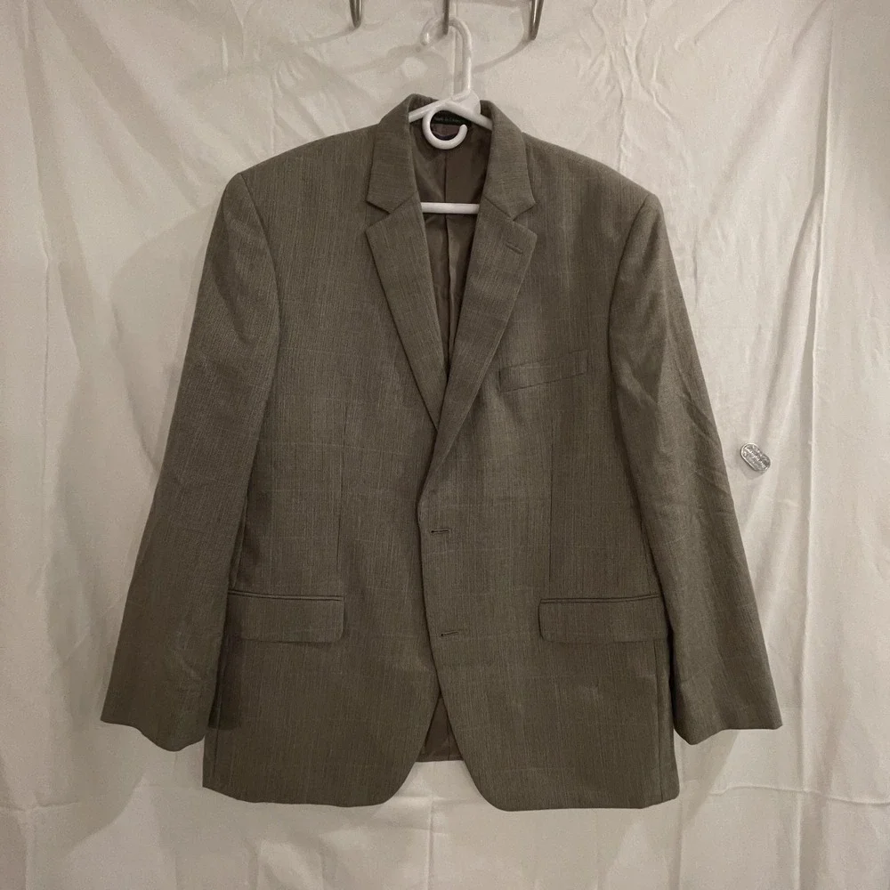 Izod‎ Blazer Mens 44R Tan Gray Glen Plaid Two Button Side Vents Lined Sport Coat